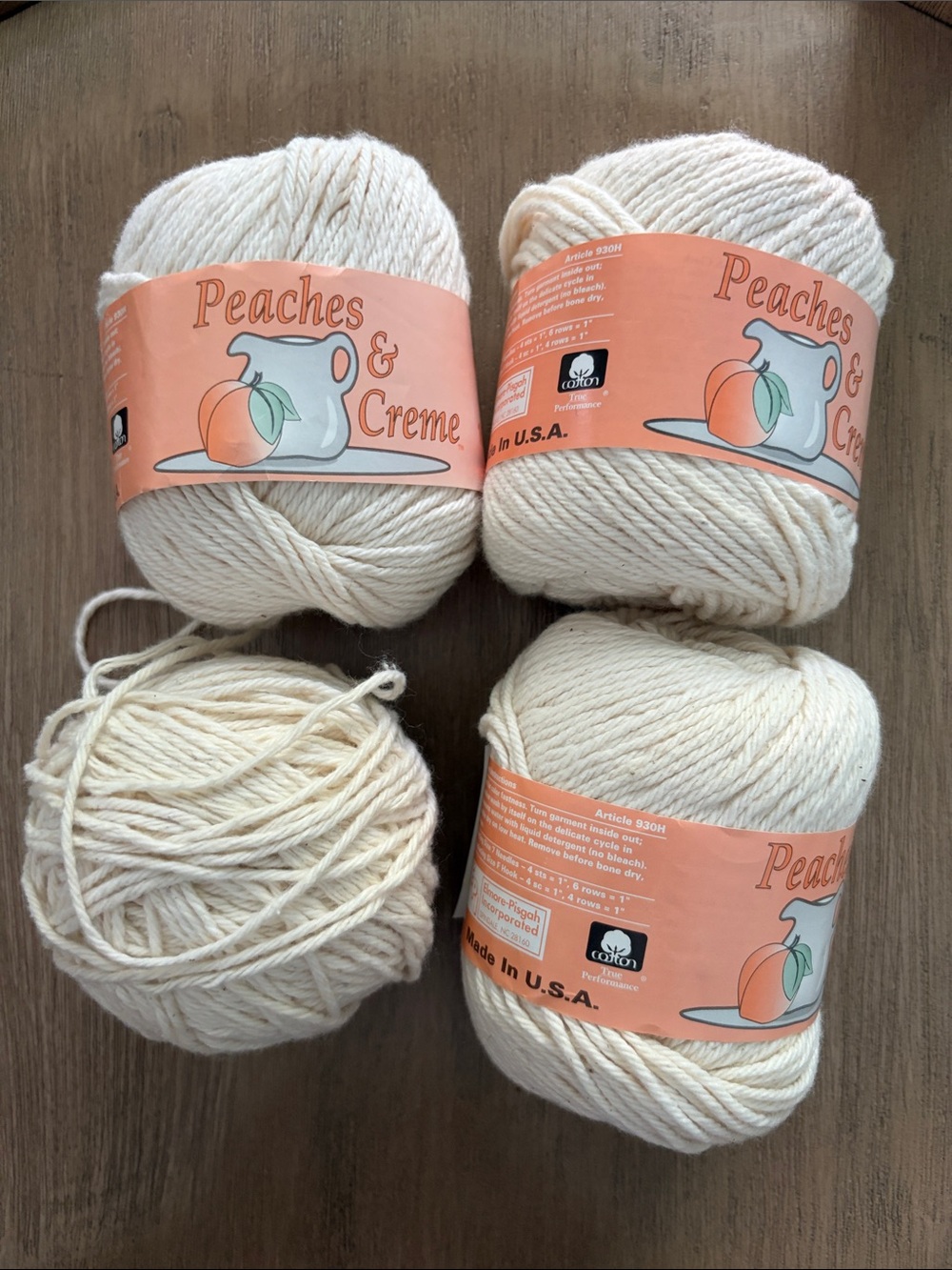 3+ Vintage Skeins of Peaches & Creme Ecru Cotton Yarn